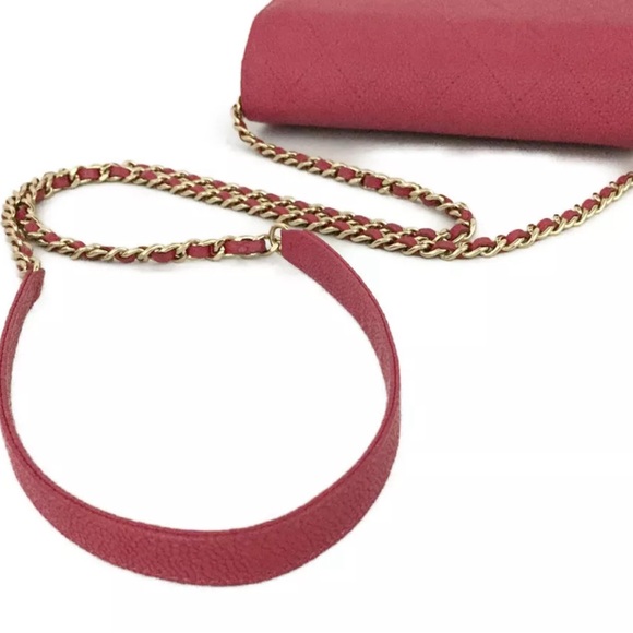 Auth Chanel CC Logo Cuba Flap Caviar Skin Wallet On Chain WOC Shoulder Bag Pink - Picture 5 of 11